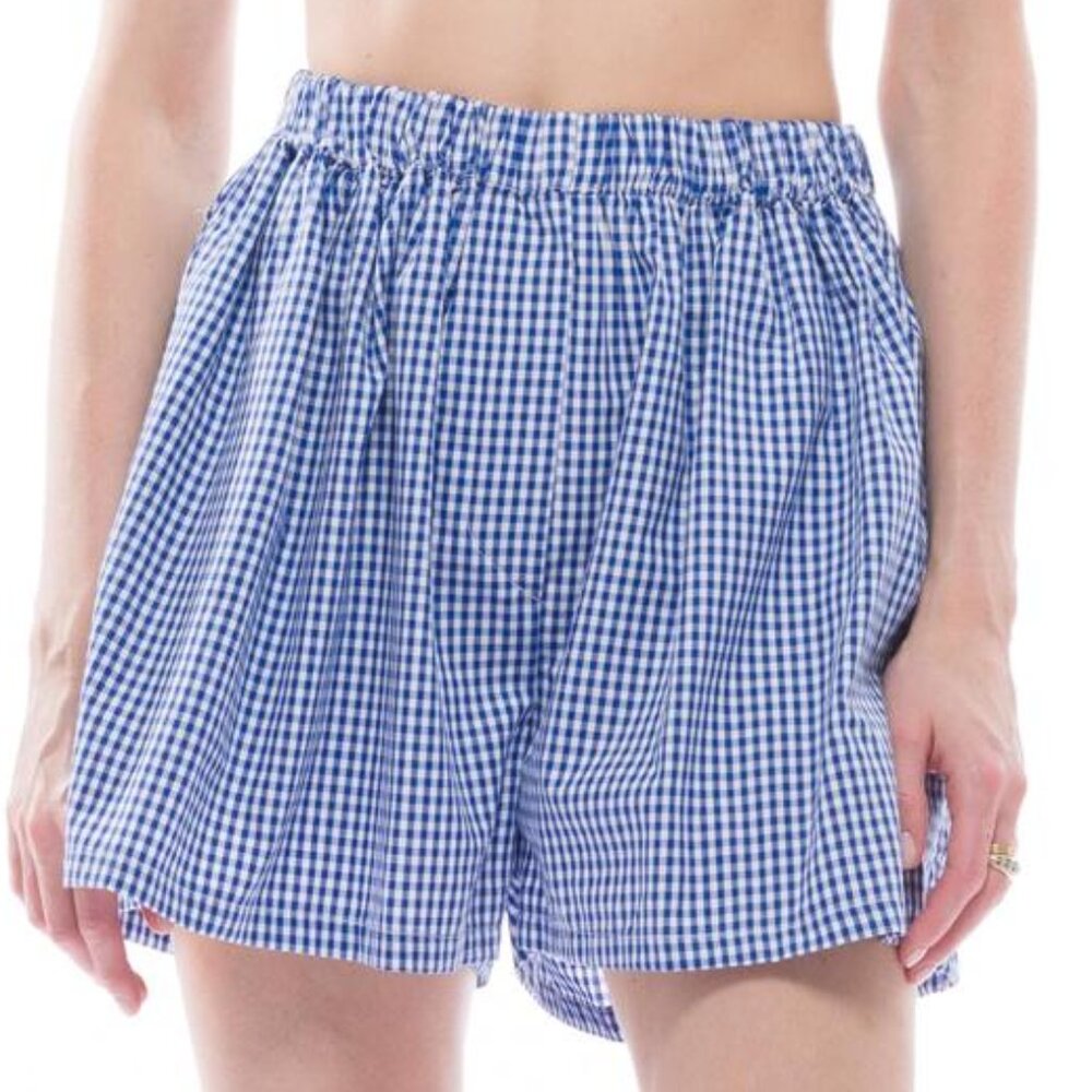 Toit Volant Women's Medium Blue White Gingham Casual Shorts Lightweight Casual‎
